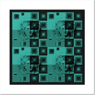 Turquoise black square pattern Posters and Art